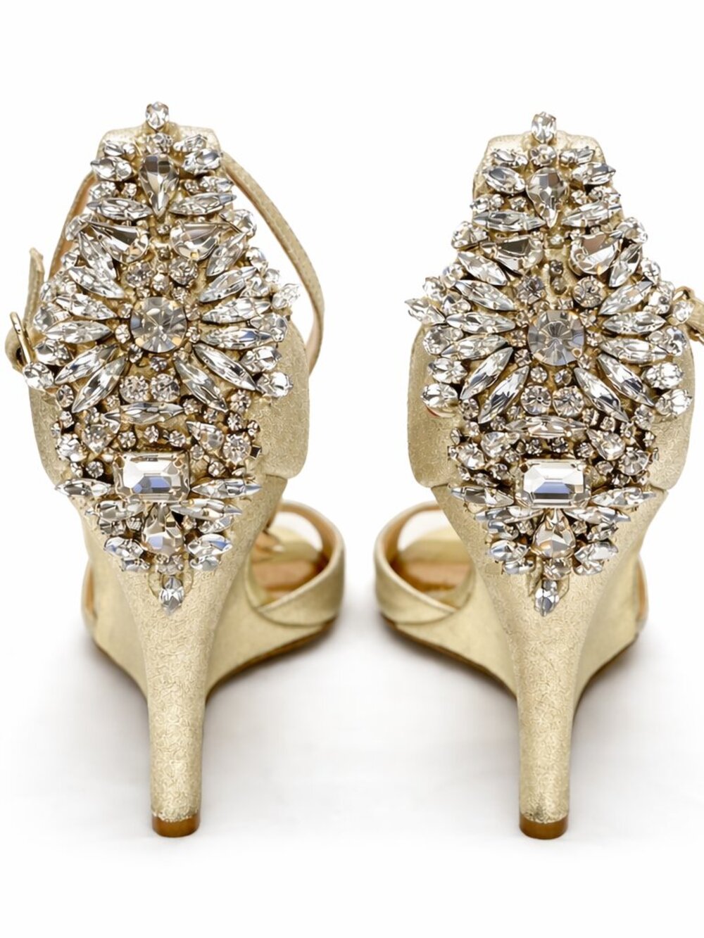 Wedding Gold Wedge Sandals 8 Rhinestone Bridal Heel Badgley Mischka